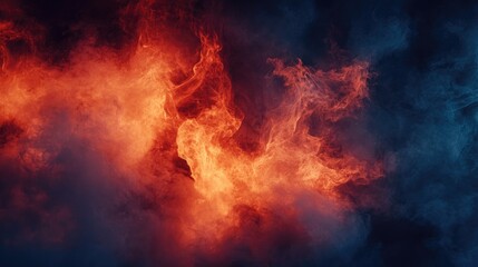 Intense smoke and fiery flames on a dark backdrop, evoking heat and power with space for text