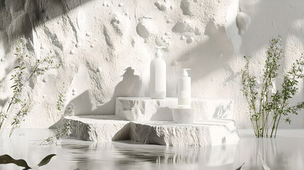 Mockup skincare products with white stone