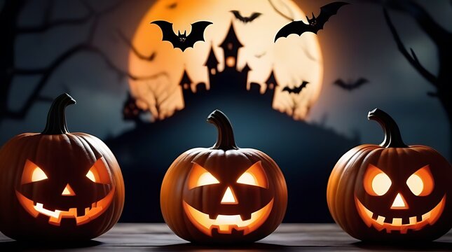halloween background pumpkins ghosts bats