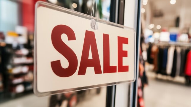 A close-up of a vibrant sale sign in a retail store, enticing customers with discounts and special offers on various products.
