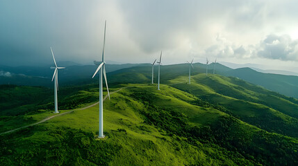 wind turbines generating renewable energy with a focus on clean green technology.