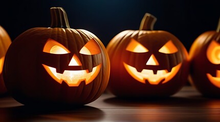 row carved pumpkins ready halloween
