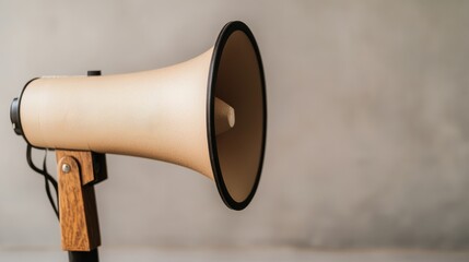 Vintage megaphone on a simple gray background, perfect for announcements, promotions, or creative projects.
