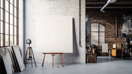 White Blank Canvas in a Factory Loft - Creative Workspace Design