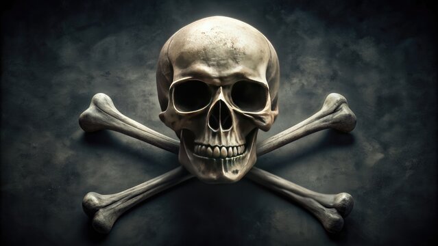 of skull and crossbones symbolizing danger and death, pirate, toxic, warning, poison, hazard, black flag, Jolly Roger, mortality