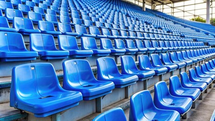 Naklejka premium Empty blue plastic stadium seats in a sports arena , stadium, seats, bleachers, audience, spectators, sports, event, arena