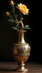 A  brass  with angel figure on vases, with flower on it.  