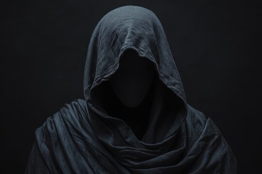 Unknown monk in hood on black background