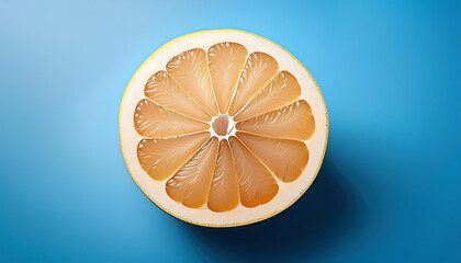  Half a pomelo on a blue background, a close-up shot representing healthy eating. _1(585)
