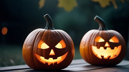 scary halloween pumpkins wooden planks