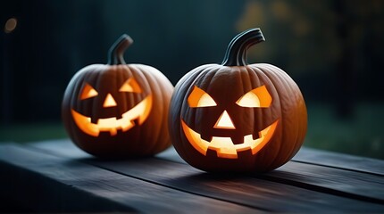 scary halloween pumpkins wooden planks