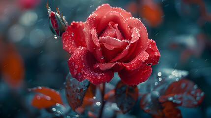 Red Rose with Water Drops - Close Up Photography