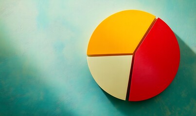 A Yellow, Red, and White Pie Chart on a Turquoise Background