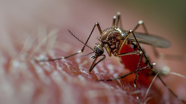 A mosquito is sucking blood on its skin