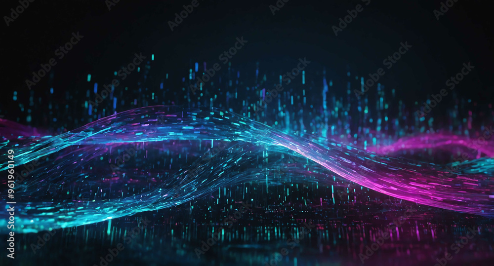 Poster digital code stream with light glow abstract background