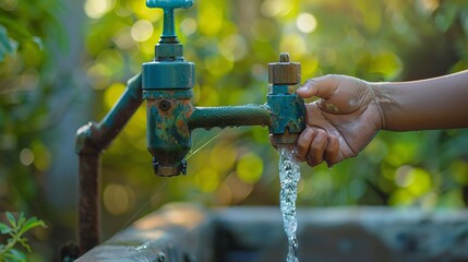 Hand turning off a water faucet to conserve water