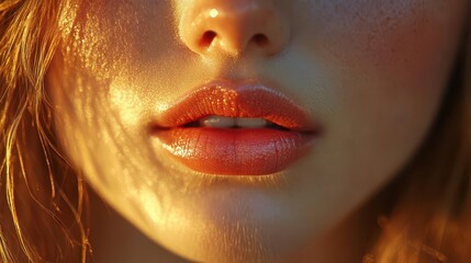 ethereal closeup of divine lips whispered secrets soft focus mystical atmosphere golden hour lighting