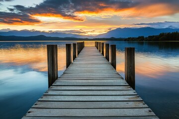 Fototapeta premium Vibrant hues at the dock at dusk