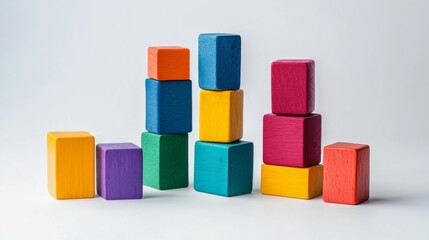 Colorful Wooden Blocks Stacked in a Row.