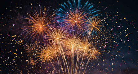 Fototapeta premium Fireworks and confetti swirl abstract background