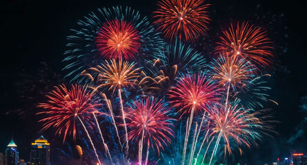 Fireworks bursting with neon lights abstract background