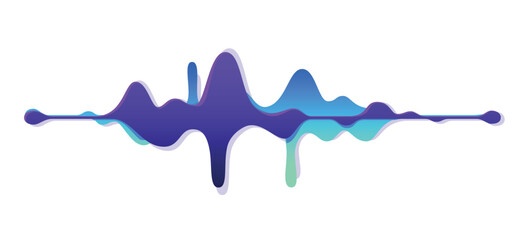 Illustration of a double sound wave. Turquoise and purple liquid sound wave on a white background
