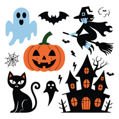 Halloween element collection on white background