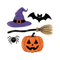 Halloween element collection on white background
