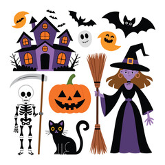 Halloween element collection on white background