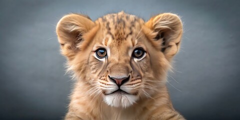 Fototapeta premium Adorable lion cub with fluffy mane and big eyes , cute, lion, cub, fluffy, mane, big eyes, adorable, wildlife, safari, animal, young