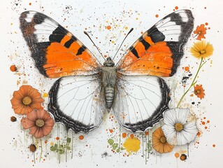 butterfly sitting flower orange white impossibly gardens hanging defense new release scan garden precise stippling