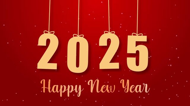 Happy New Year 2025 Celebration with Snowflake on Red Background