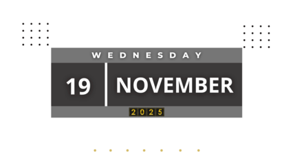 19 November 2025 Professional Calendar Agenda Design, Nov black Visual Calendar