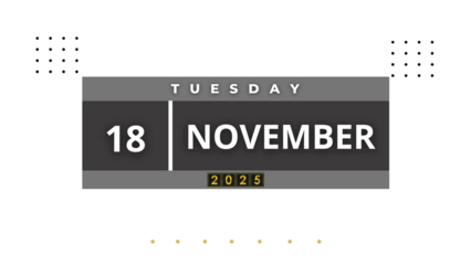 18 November 2025 Professional Calendar Agenda Design, Nov black Visual Calendar