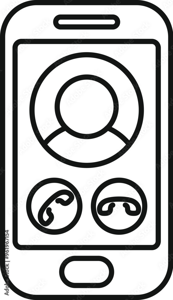 Poster line drawing of a smartphone displaying an incoming call screen with contact photo and answer and de