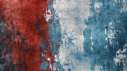 Obraz premium Grunge red and blue paint wall textured with brushstrokes for vintage backdrop design