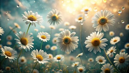 Ethereal chamomile flowers floating in surreal atmosphere, ethereal, chamomile, flowers, floating, surreal, atmosphere, dreamy