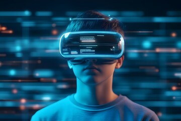 A futuristic image depicting a person browsing holographic product displays in a virtual reality shopping environment