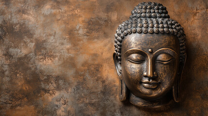 Buddha's head with rusty wall background