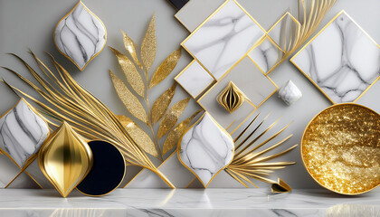  Luxury collage with marble, gold, diamonds, and glitter elements. _1(672)