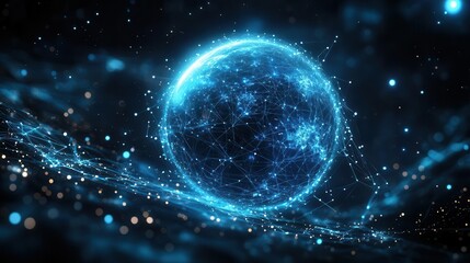 Obraz premium futuristic holographic globe intricate data streams glowing connection points translucent blue interface floating in dark space