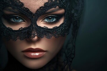 Woman wearing a black mask with beautiful eyes