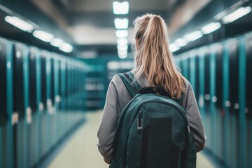 Woman with gym bag in locker room