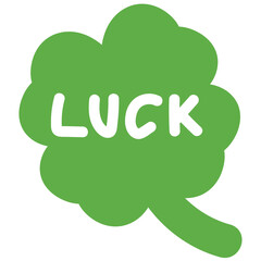 Illustration of green clover leaf with LUCK letters for lucky icon, cute patches, print, brooch, pin, fashion, accessory, merchandise, mockup, sticker, font, typography, text, message, emoji, charm