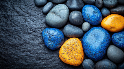 blue tones and stones, evoking tranquility and stability. Ideal for themes of calm, trust, and reliability