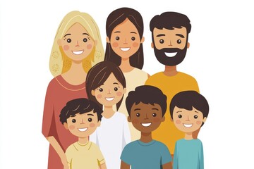 A cheerful, diverse family smiling together, capturing the essence of love and unity. Perfect for family-oriented projects.