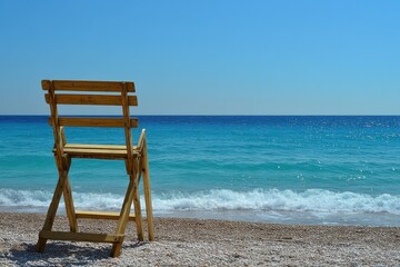 Wooden lifeguard chair at the Mediterranean beach