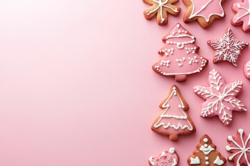 Pink Christmas Cookies on a Pink Background