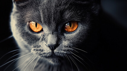 Close up of black cat with orange eyes