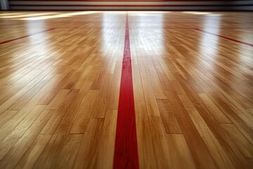 Wooden sports hall court with various game markings